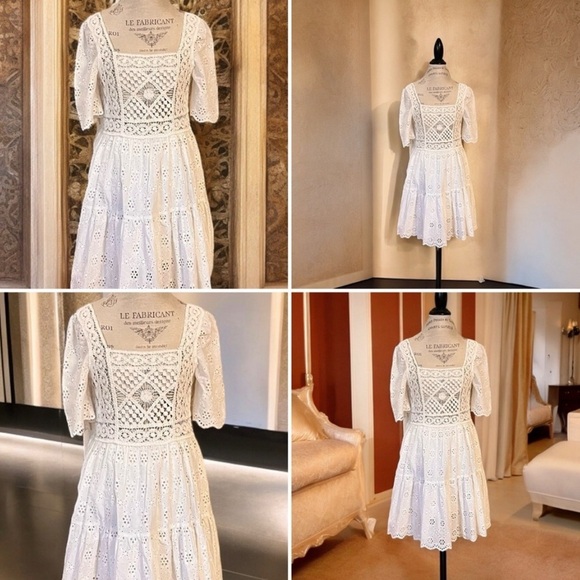 Gorgeous white crochet and eyelet puffed sleeve dress Bohemian Beautiful - Picture 16 of 16